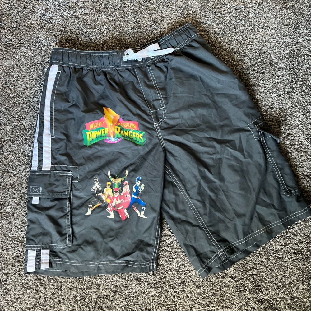 Mighty Morphin Power Ranger Charcoal and White Swim Shorts